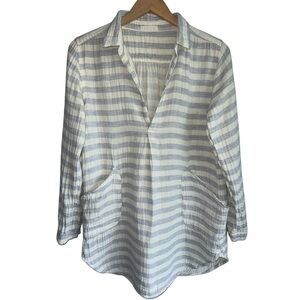 CP SHADES Gauze Cotton Striped Teton Tunic Top | Long Sleeve Pullover Cream XS